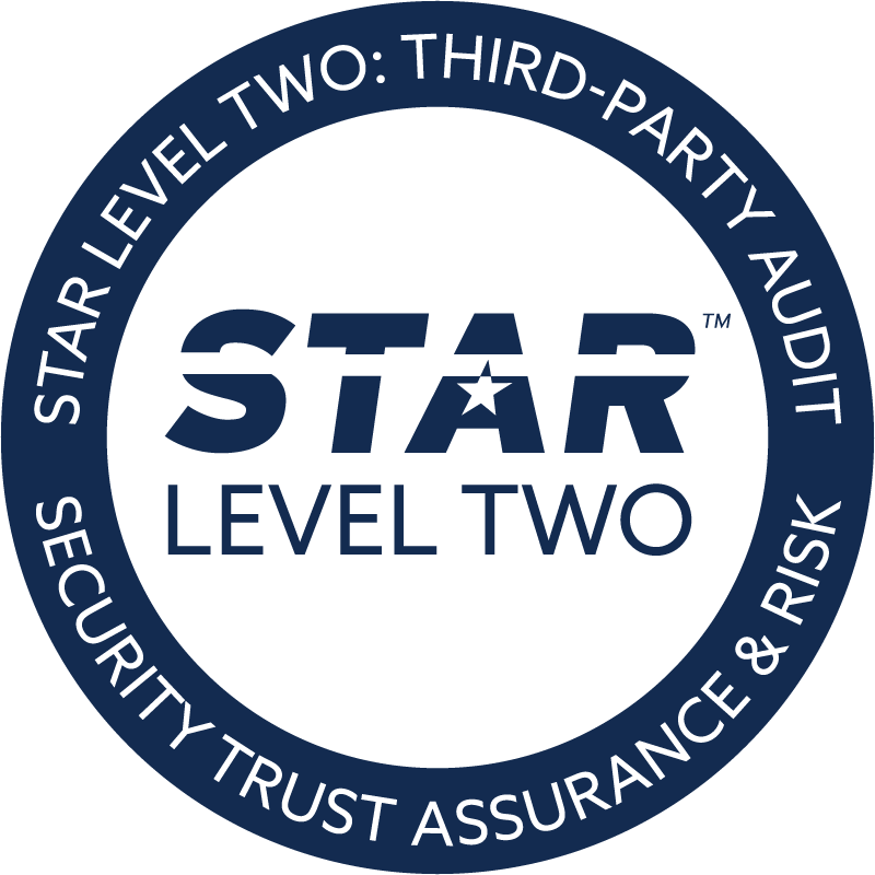 Circular STAR Level Two certification badge: outer ring reads 'STAR LEVEL TWO: THIRD-PARTY AUDIT' and inner circle displays 'STAR LEVEL TWO' with a star between S and T.