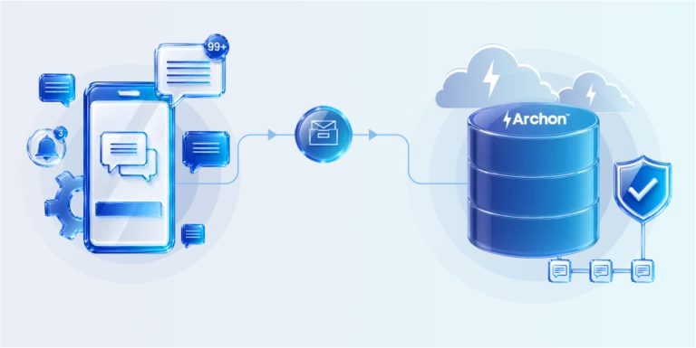 SMS messages flowing from mobile device to Archon Data Store for compliant SMS archiving